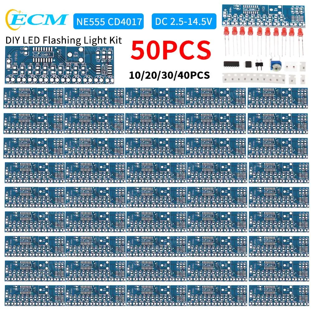 Diy Electronics News - 50PCS-5 NE555 +CD4017 Red LED Flashing