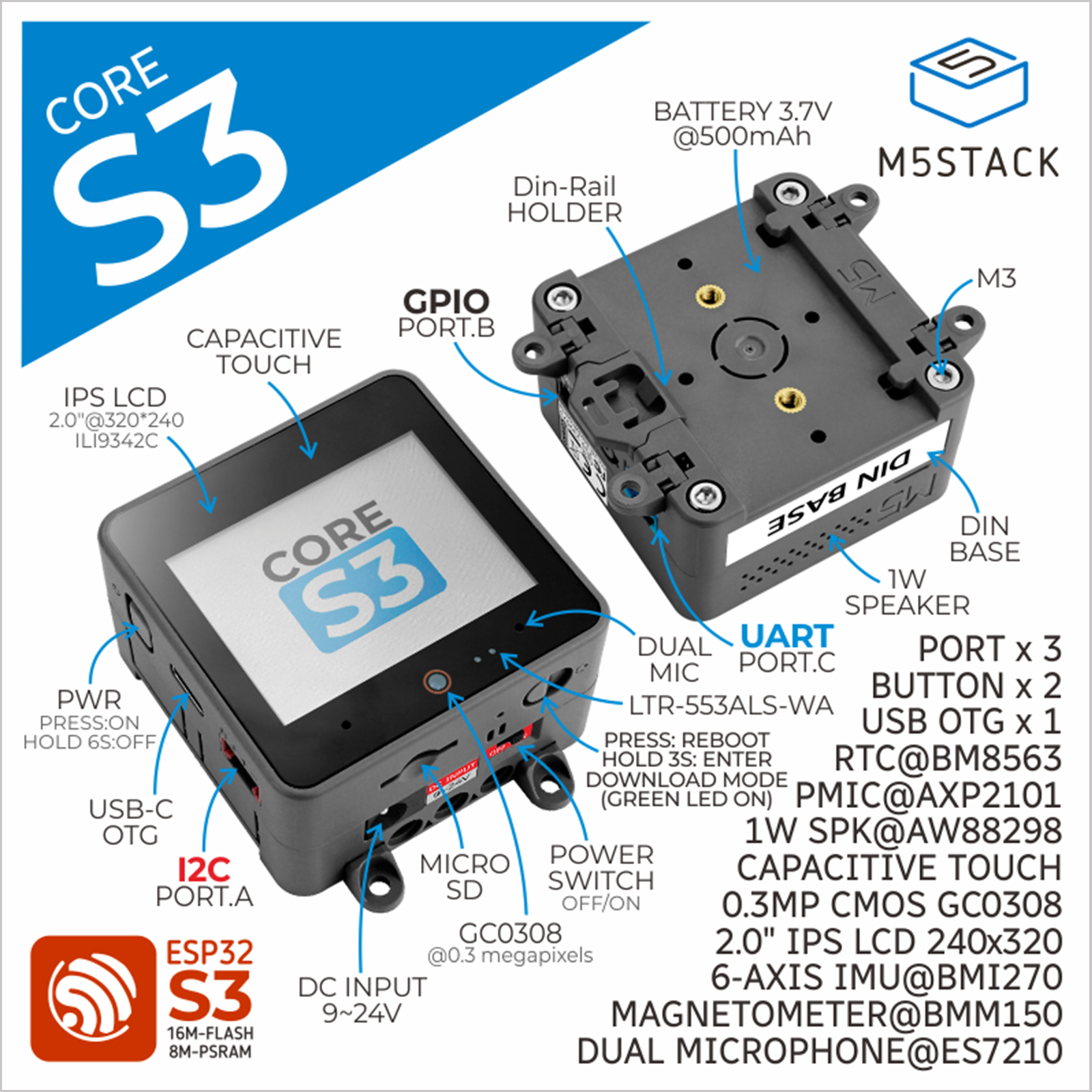 M5Stack CoreS3 ESP32S3 loT Dev - Diy Electronics Kits review and price